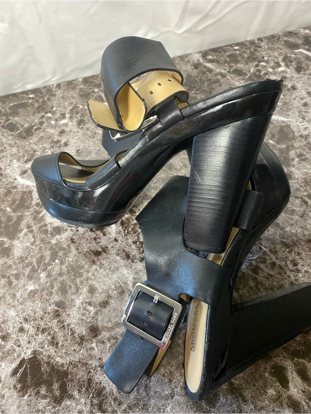 Michael Kors Black Leather Platform Slingback Heels
